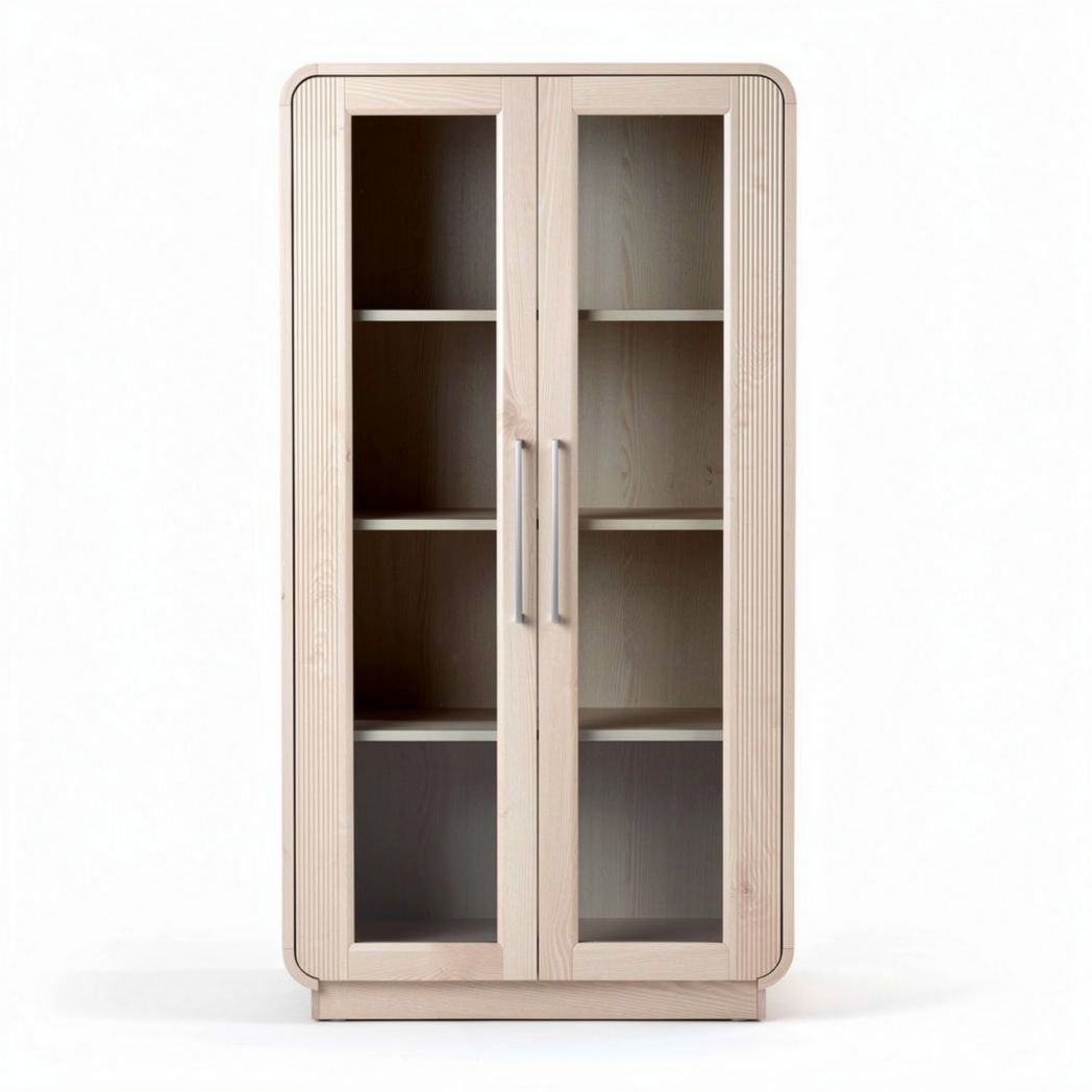 Wooden display cabinet with glass doors and adjustable shelves 85 x 40 x 180cm