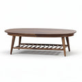 Oval wooden coffee table with storage shelf dimensions 120 x 75 x 45cm