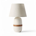 Ceramic table lamp with fabric shade and leather accent 25 x 25 x 40cm