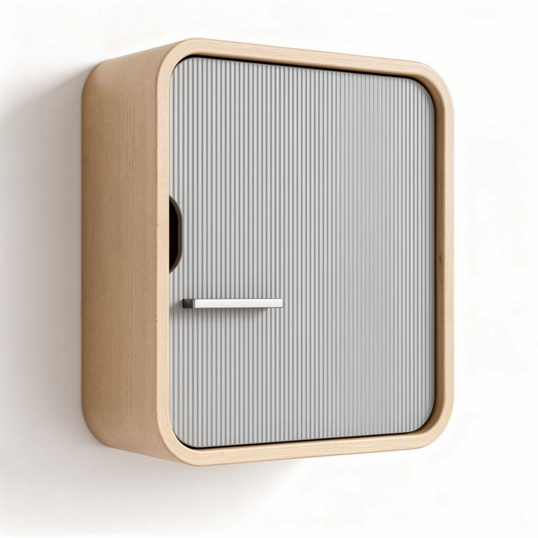 Wooden wall-mounted cabinet with gray door and dimensions 40 x 40 x 15cm
