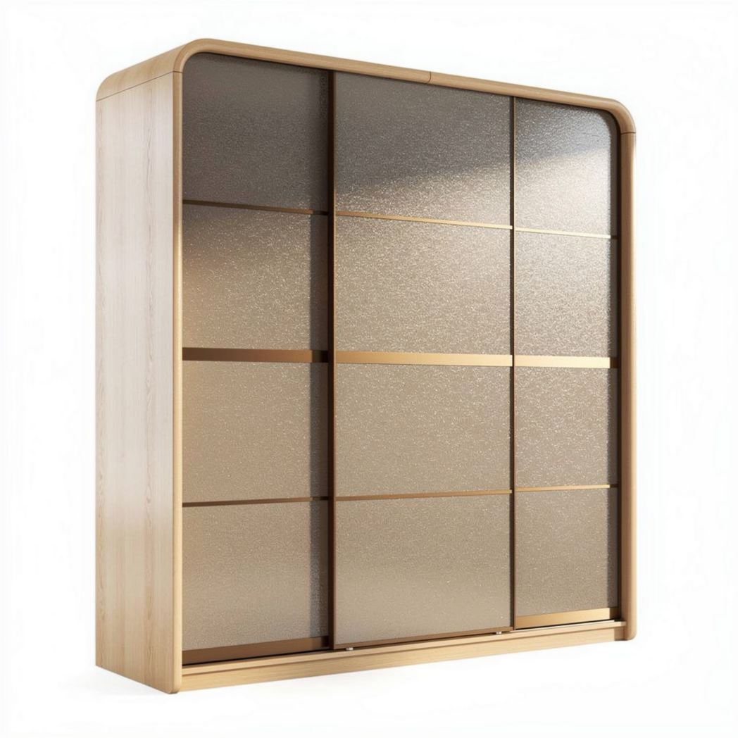 Sliding wardrobe with glass doors and wood frame 200 x 30 x 150cm