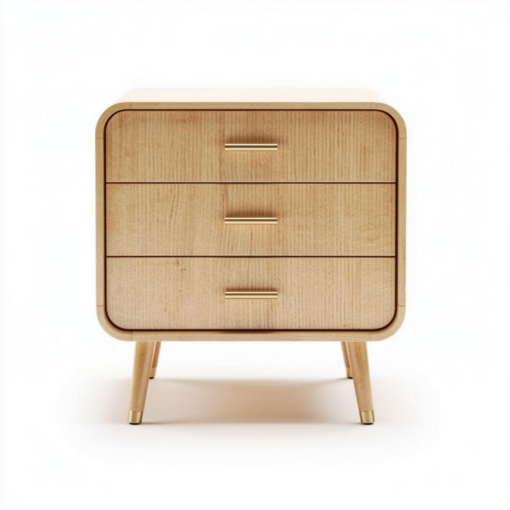 Wooden nightstand with three drawers and gold handles 40 x 30 x 60cm