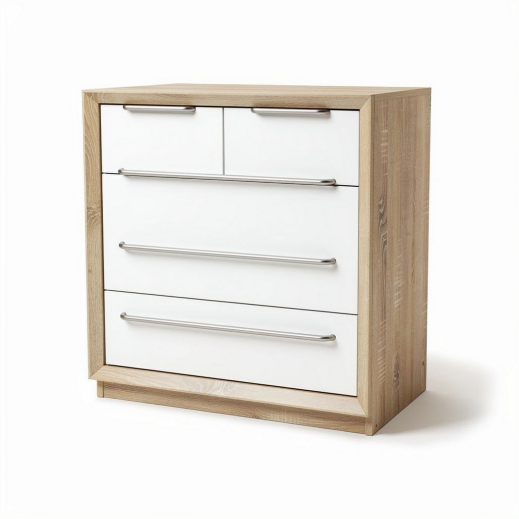 Wooden dresser with four drawers in white and natural oak finish 75 x 45 x 85cm