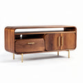 Mid-century modern walnut wood media console with gold accents 150 x 40 x 50cm