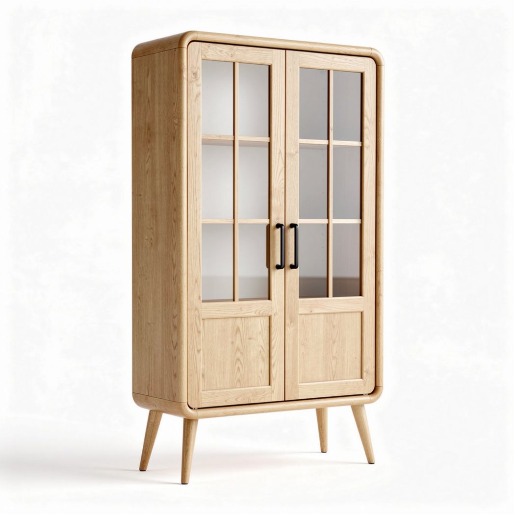 Wooden cabinet with glass doors and minimalist design 100 x 50 x 150cm