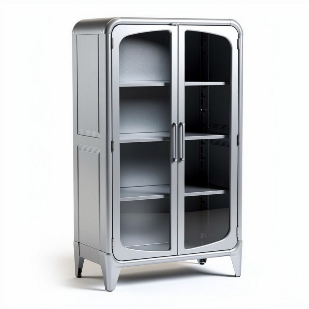Metal storage cabinet with glass doors and adjustable shelves silver 80 x 40 x 120cm