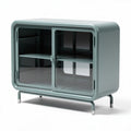 Glass door storage cabinet in light blue color with dimensions 80 x 40 x 70cm
