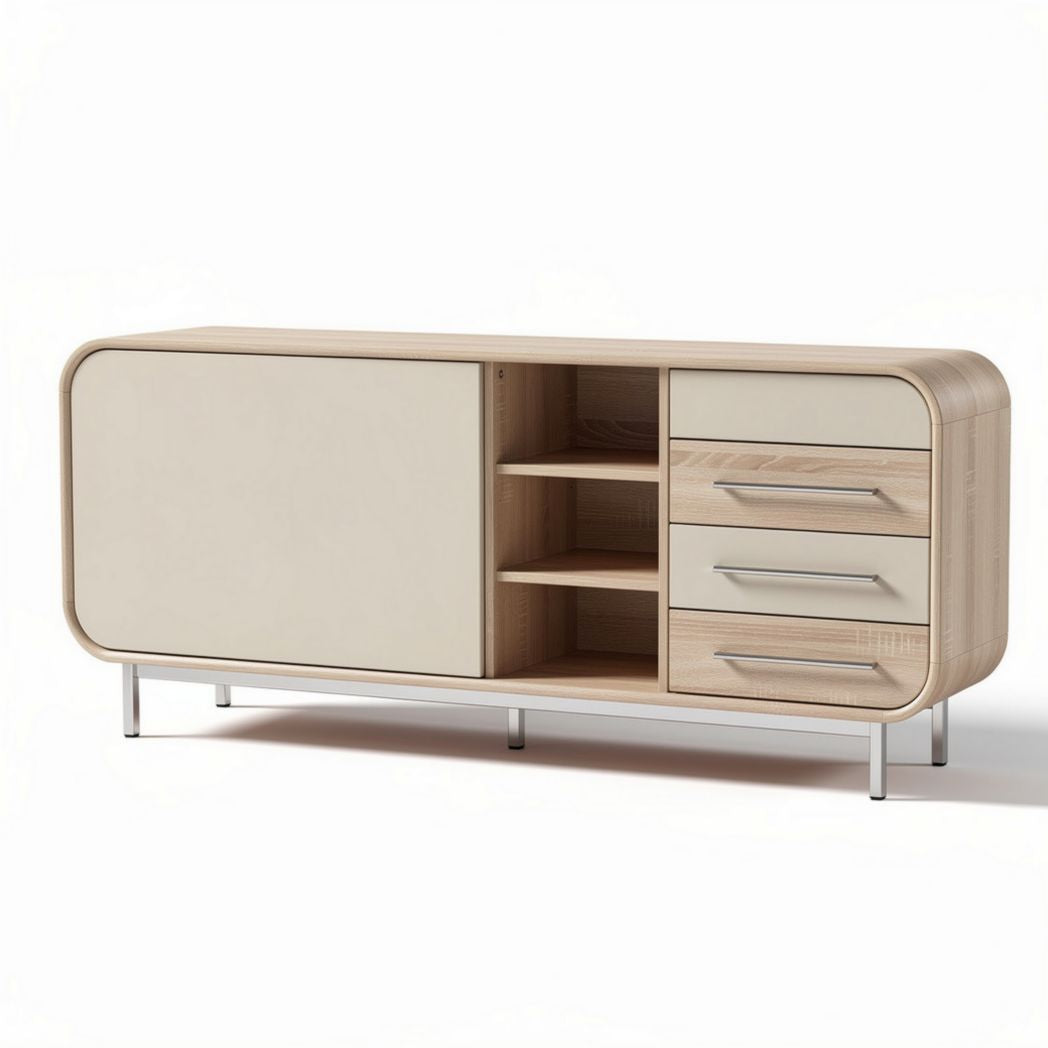 Wooden storage cabinet with sliding door and drawers 120 x 40 x 70cm