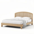 Wooden platform bed with arched headboard and slatted design 200 x 160 x 100cm