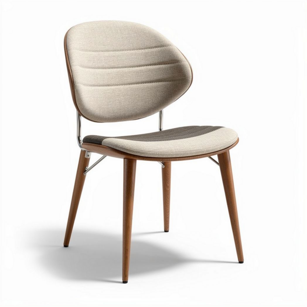 Modern dining chair with wooden legs and upholstered seat in beige 45 x 48 x 80cm
